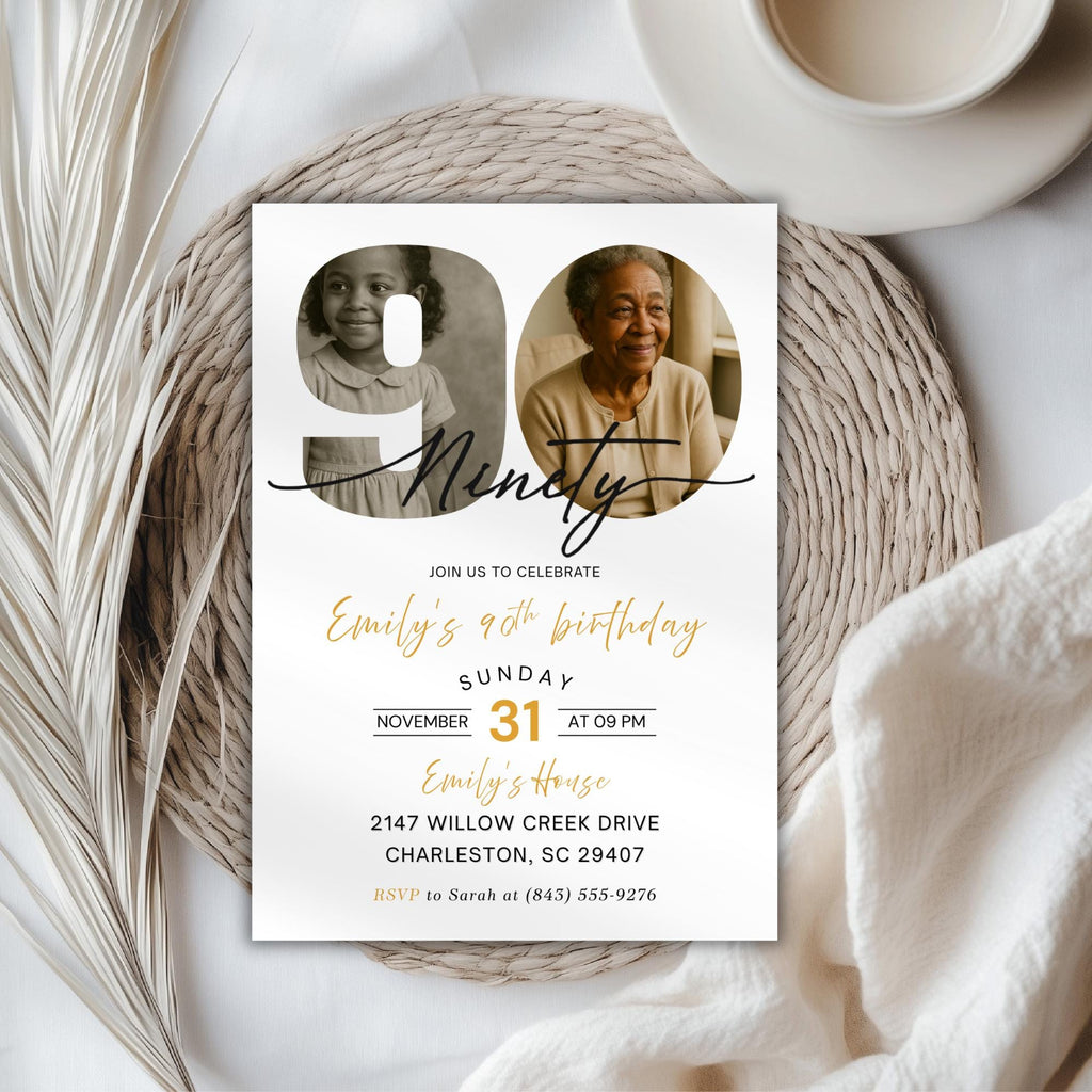 Modern 90th Birthday Photo Invitation