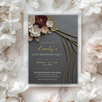 Elegant Burgundy Gold Floral 50th Birthday Invitation