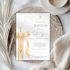 Gold Candle Orthodox Cross Baptism Invitation