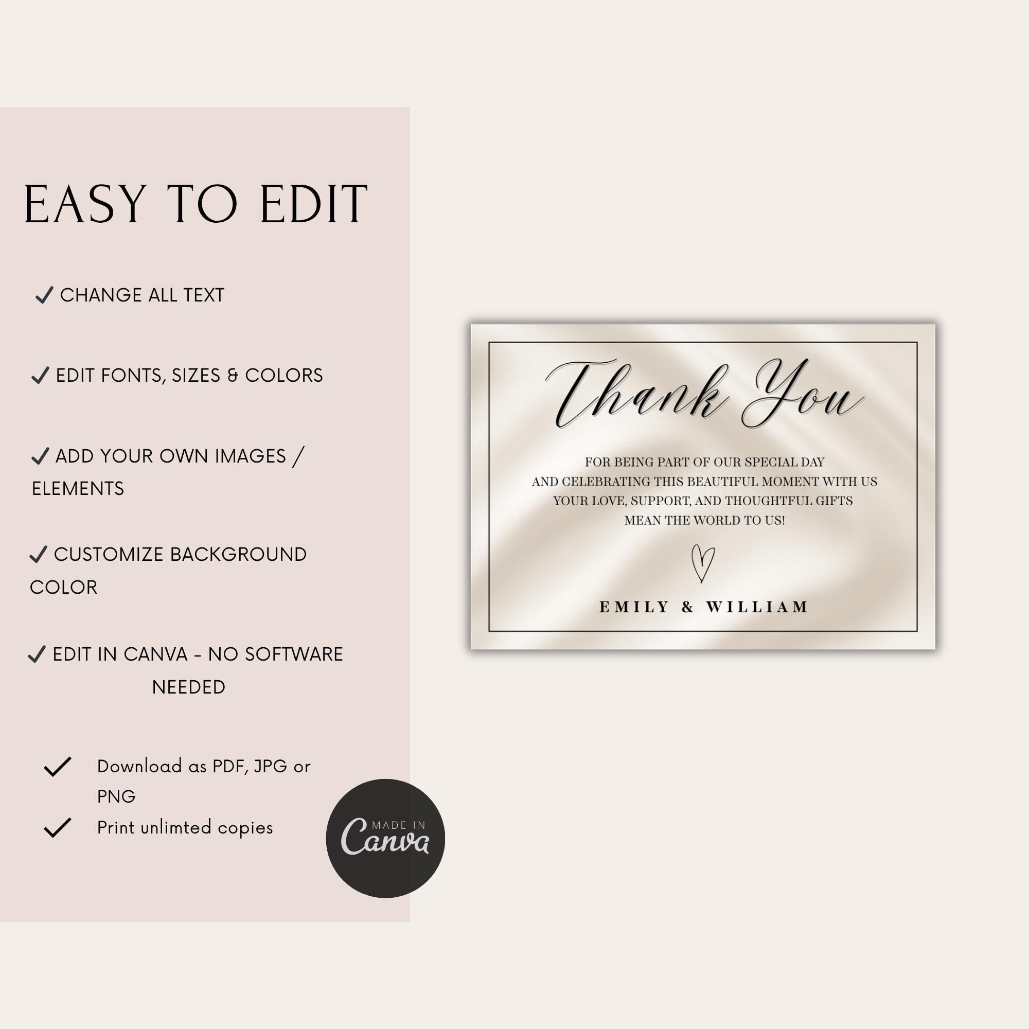 Elegant Gender Reveal Thank You Card