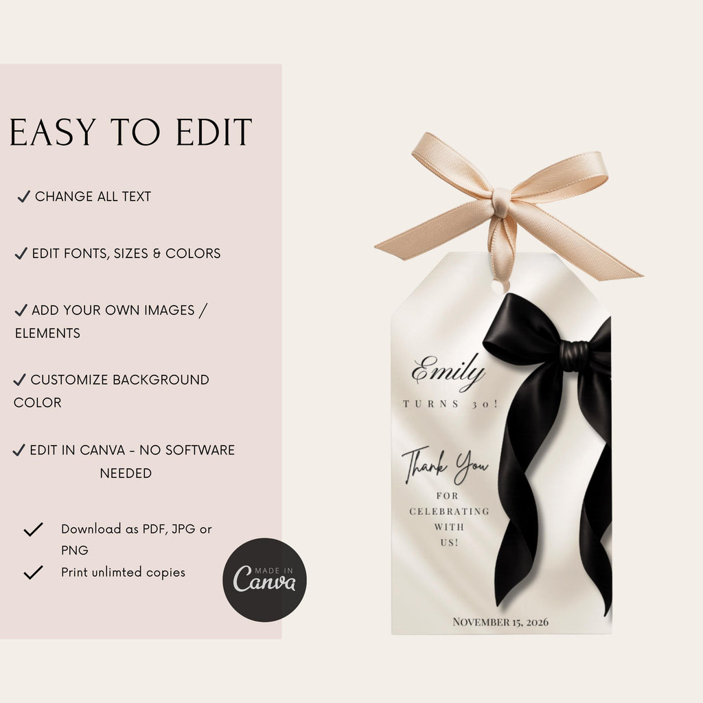 Black Bow Favor Tags