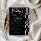 Elegant Black Satin 40th Birthday Invitation 1986