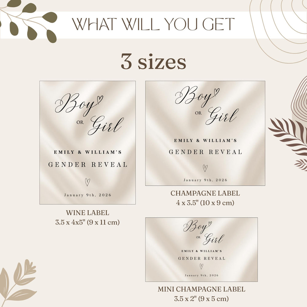 Elegant Gender Reveal Bottle Labels
