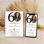 Modern 60th Birthday Invitation with Photo Number