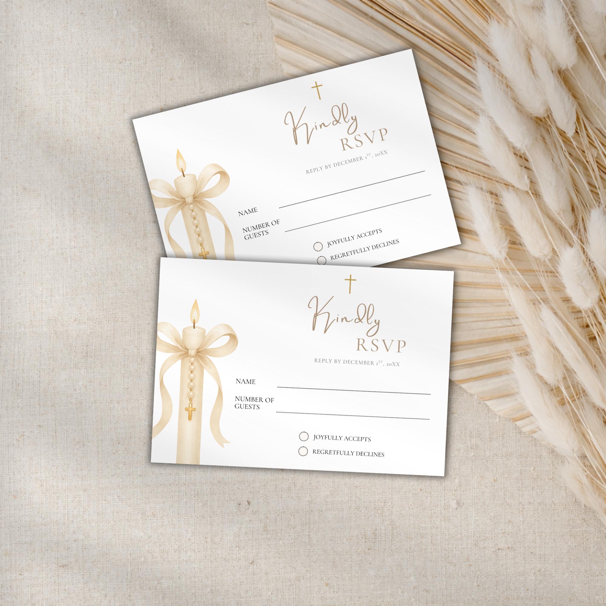 Gold Candle Baptism RSVP Card