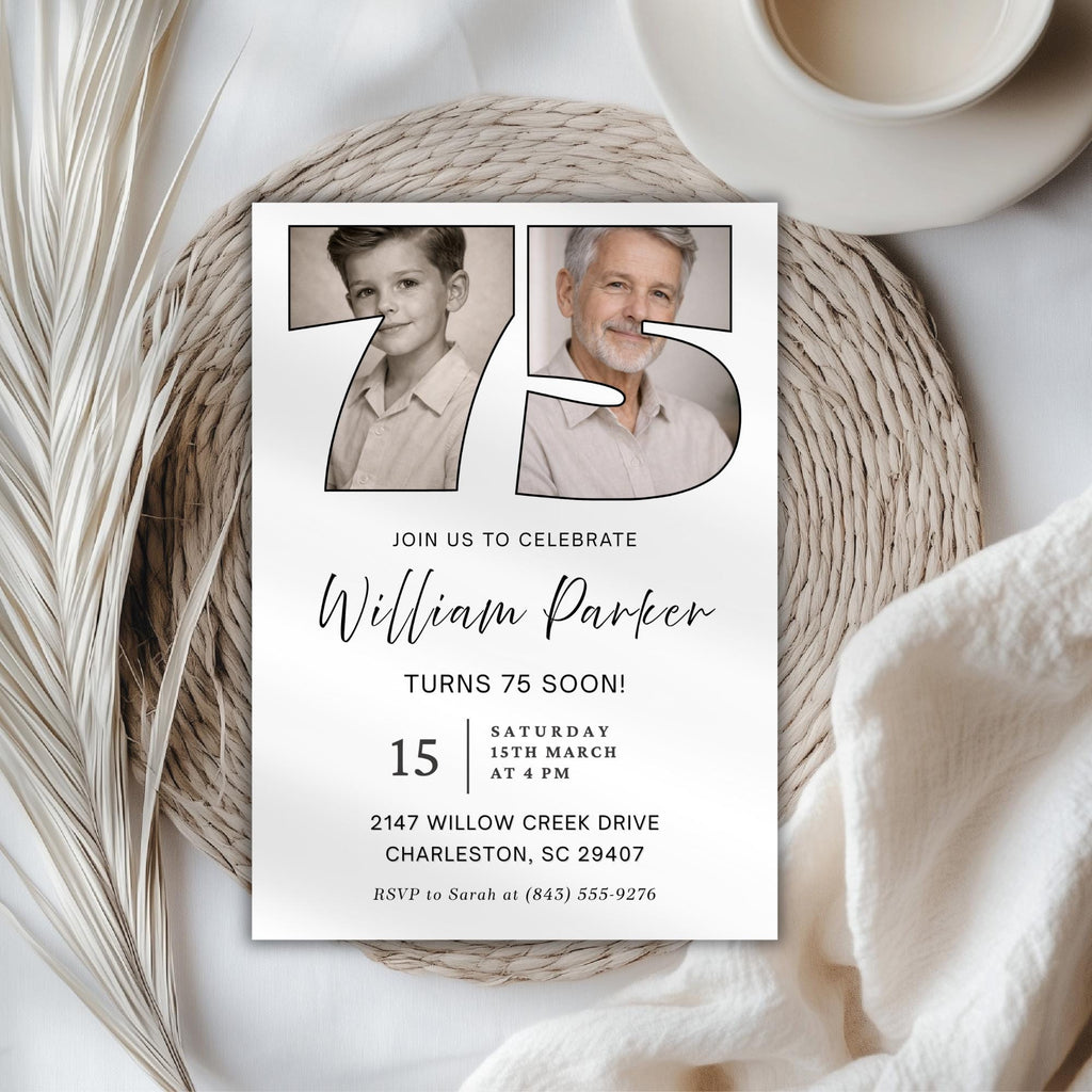 Photo Timeline 75th Birthday Invitation