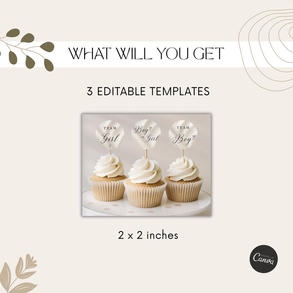 Elegant Gender Reveal Cupcake Toppers