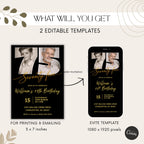Black & Gold 75th Birthday Invitation with Photo Number