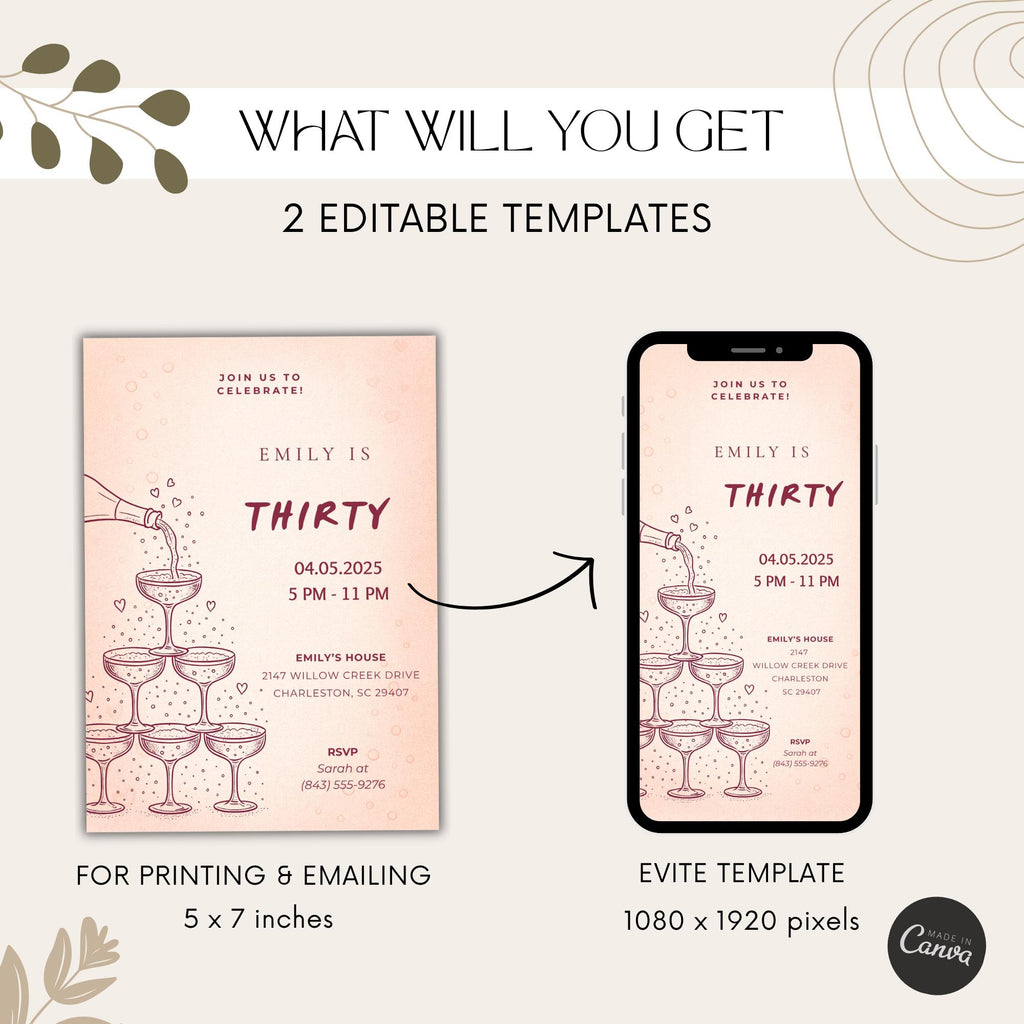 Minimalist Champagne Tower 30th Birthday Invitation