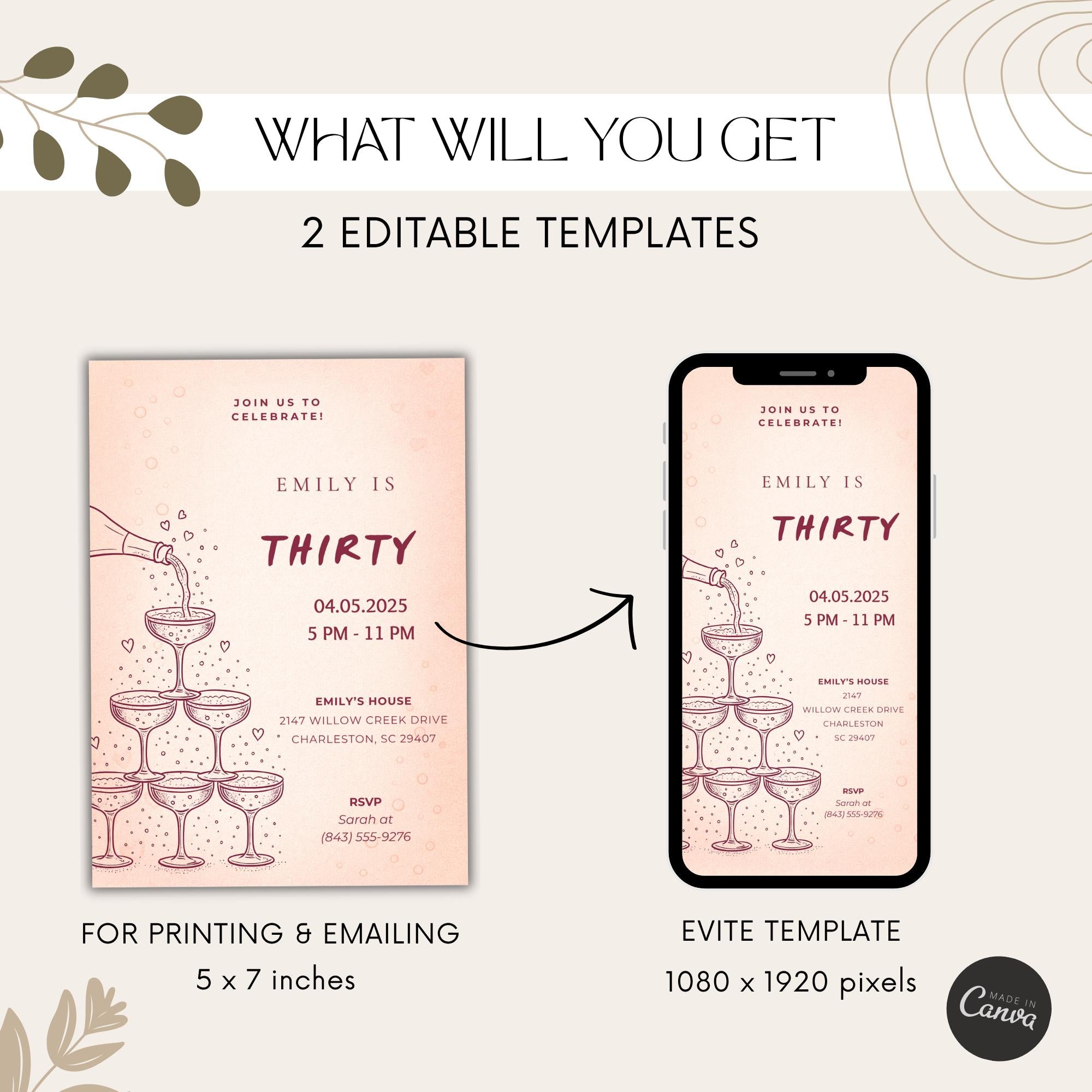 Minimalist Champagne Tower 30th Birthday Invitation
