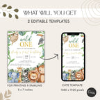 Wild One Safari Birthday Invitation