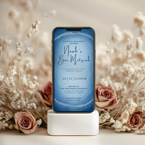 Blue Watercolor Bar Mitzvah Invitation