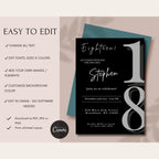 Elegant Black Minimalist 18th Birthday Invitation