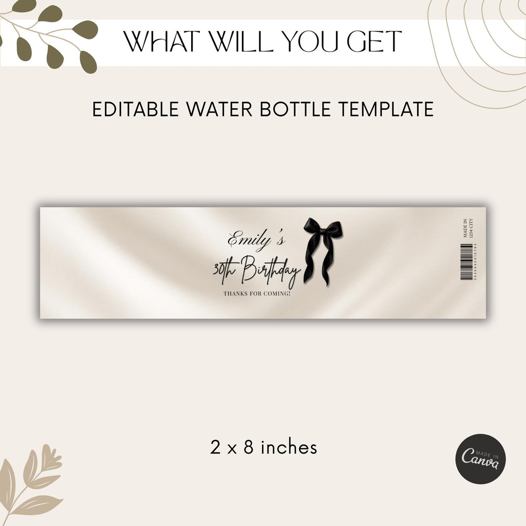 Black Bow Water Bottle Labels