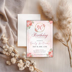 Elegant Pink Gold Floral 90th Birthday Invitation