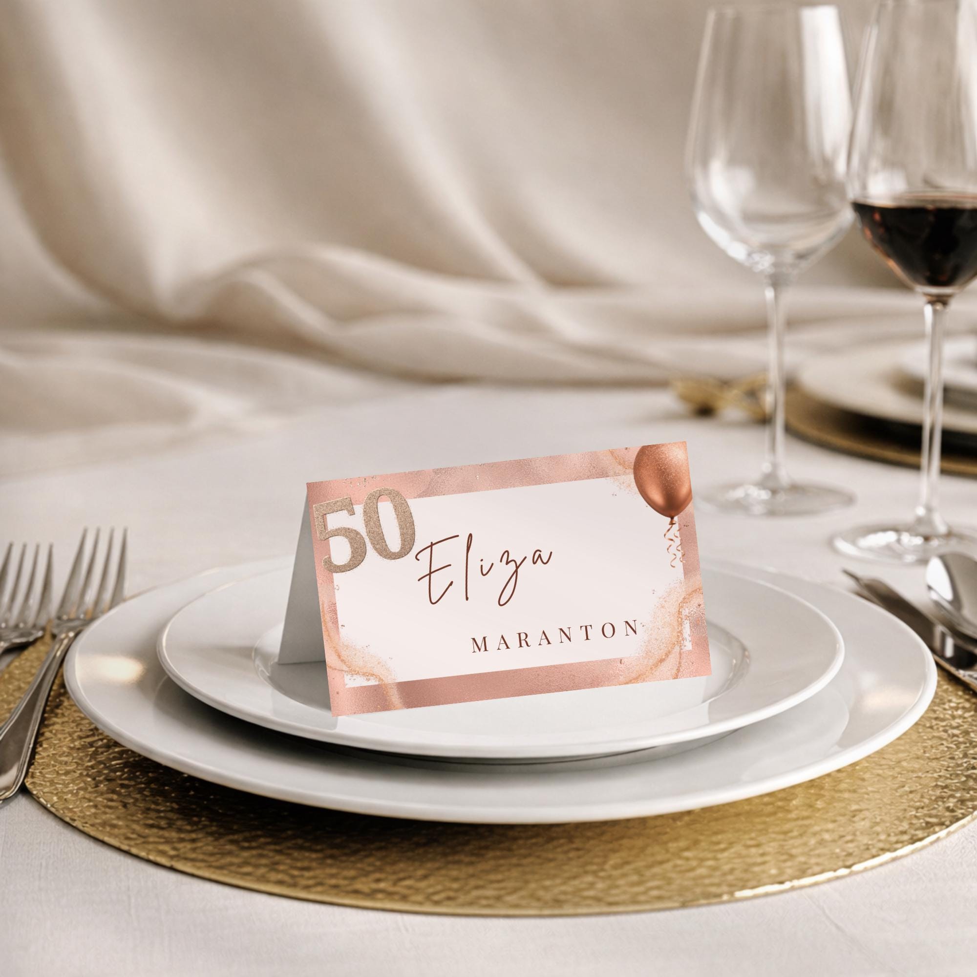 Rose Gold 50th Birthday Place Card