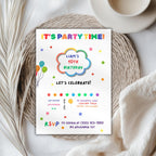 Rainbow Confetti Kids Birthday Invitation