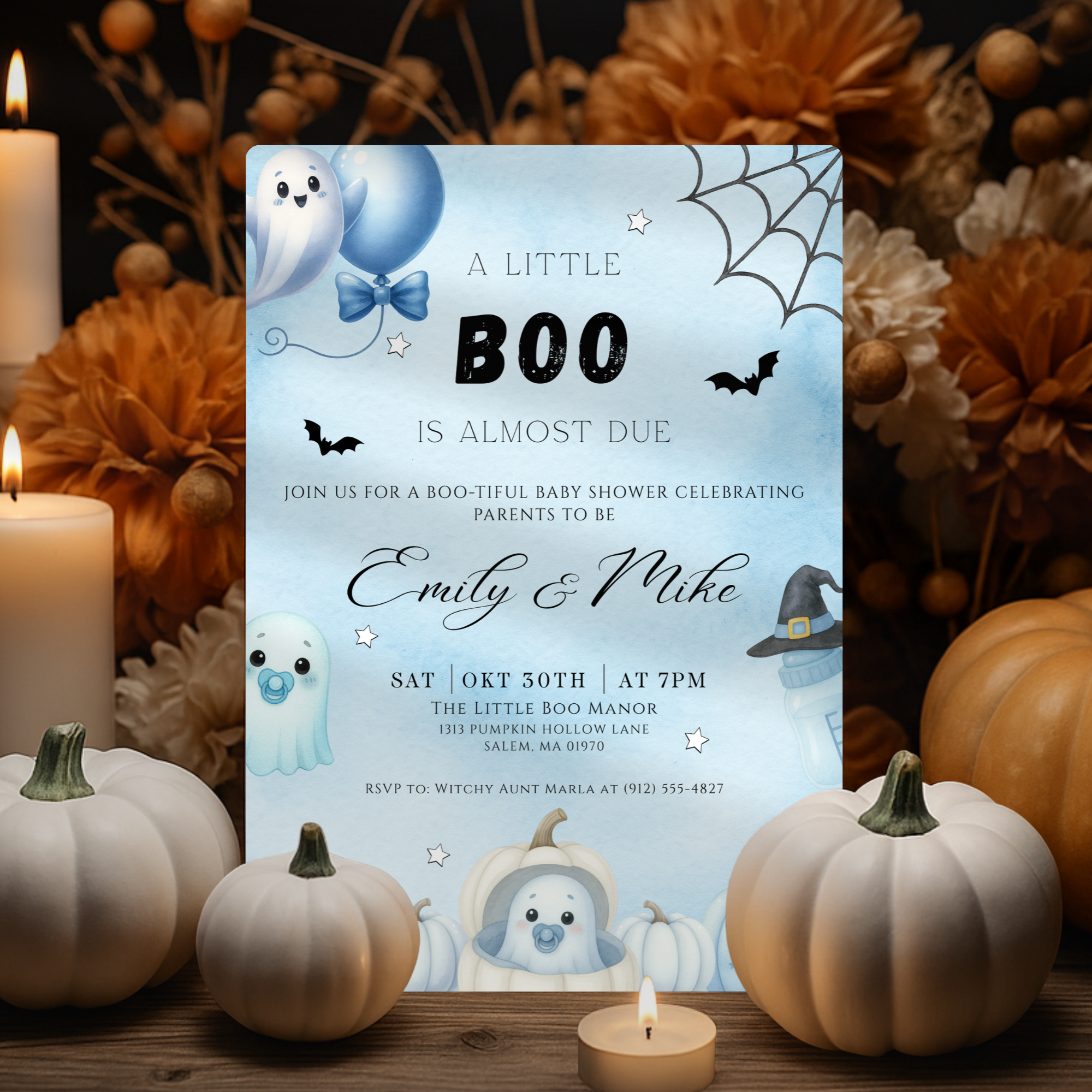 A Little Boo Baby Shower Invitation Blue