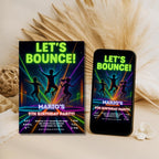 Neon Trampoline Park Kids Birthday Invitation