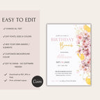 Watercolor Floral Citrus Birthday Brunch Invitation
