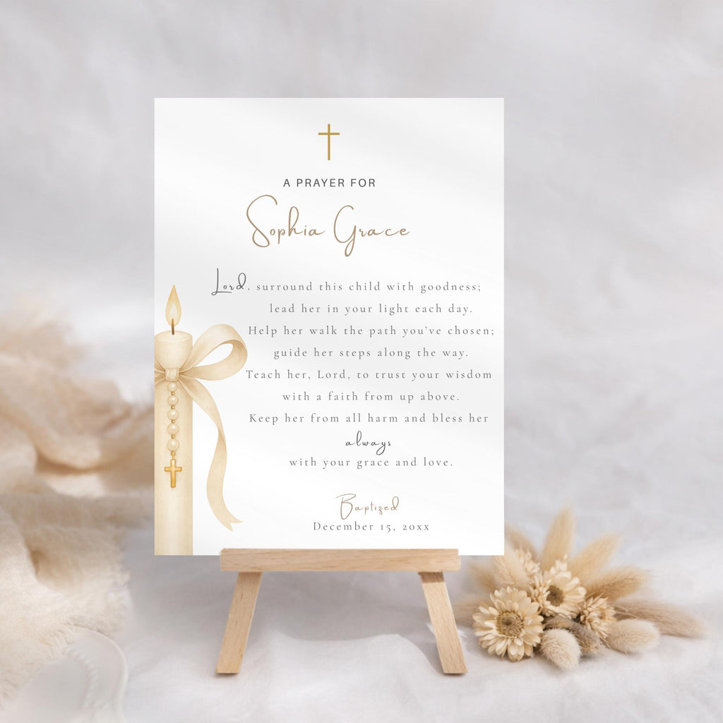 Gold Candle Baptism Prayer Card Sign