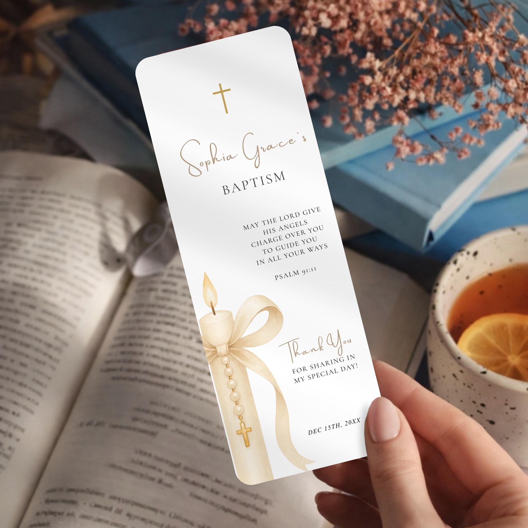 Gold Candle Baptism Bookmark Favor
