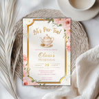 Elegant Gold Floral Tea Party Kids Birthday Invitation