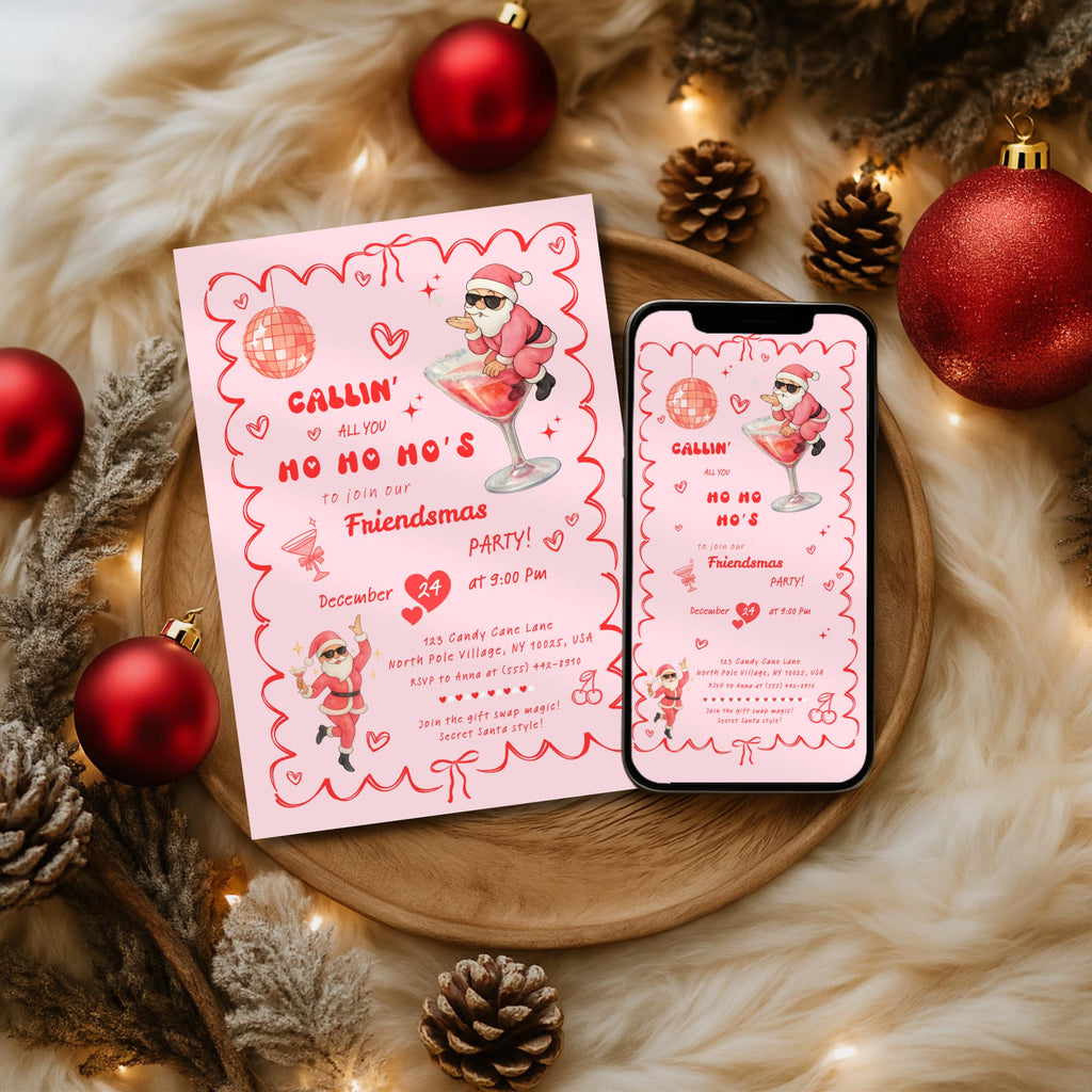Santa Cocktail Friendsmas Party Invitation