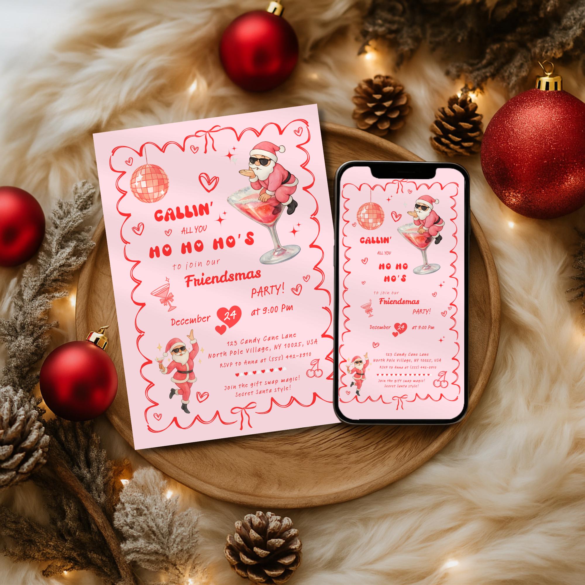 Santa Cocktail Friendsmas Party Invitation