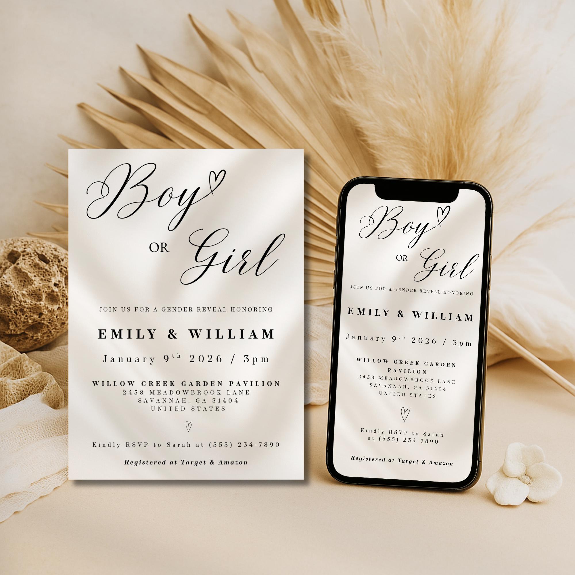 Elegant Boy or Girl Gender Reveal Invitation