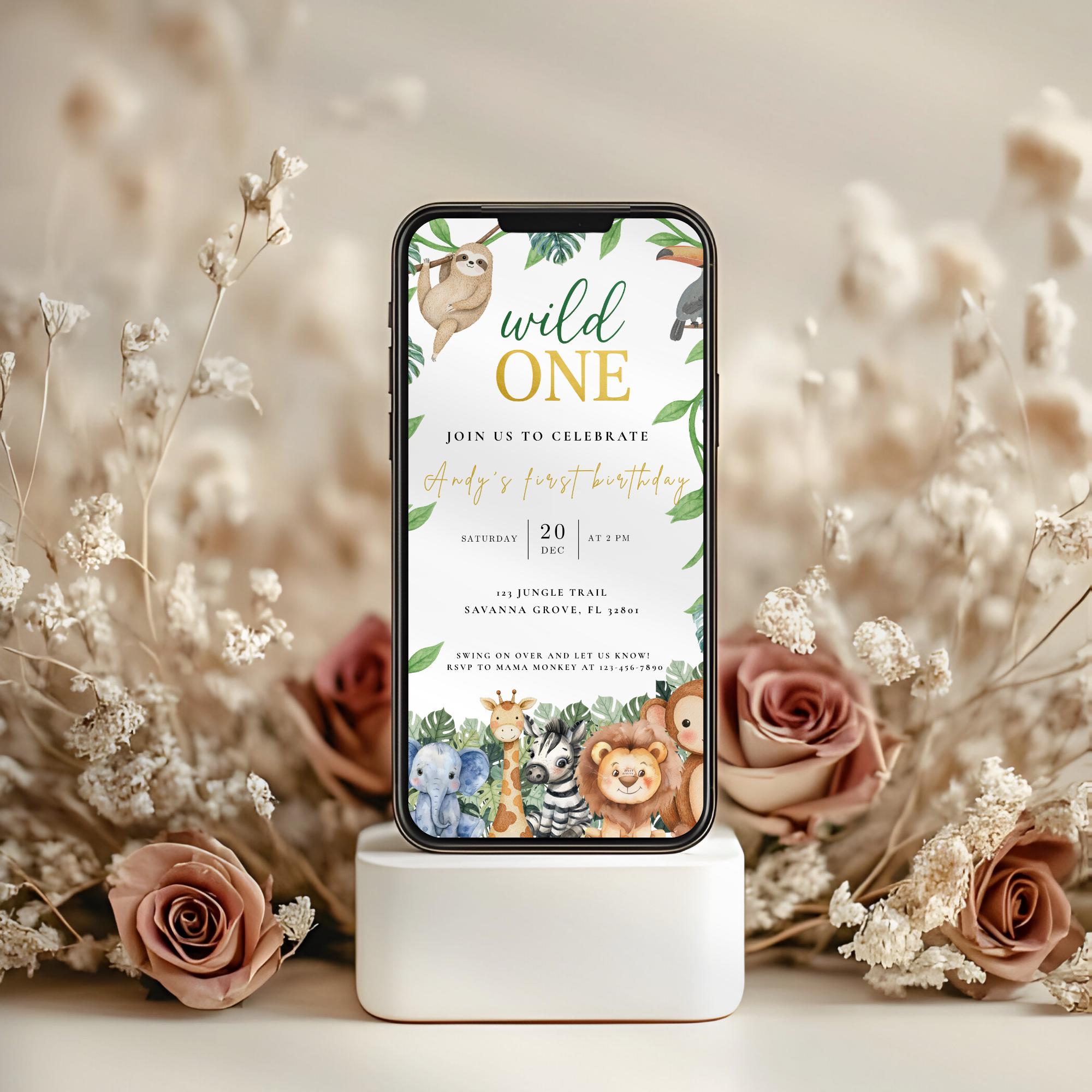 Wild One Safari Birthday Invitation