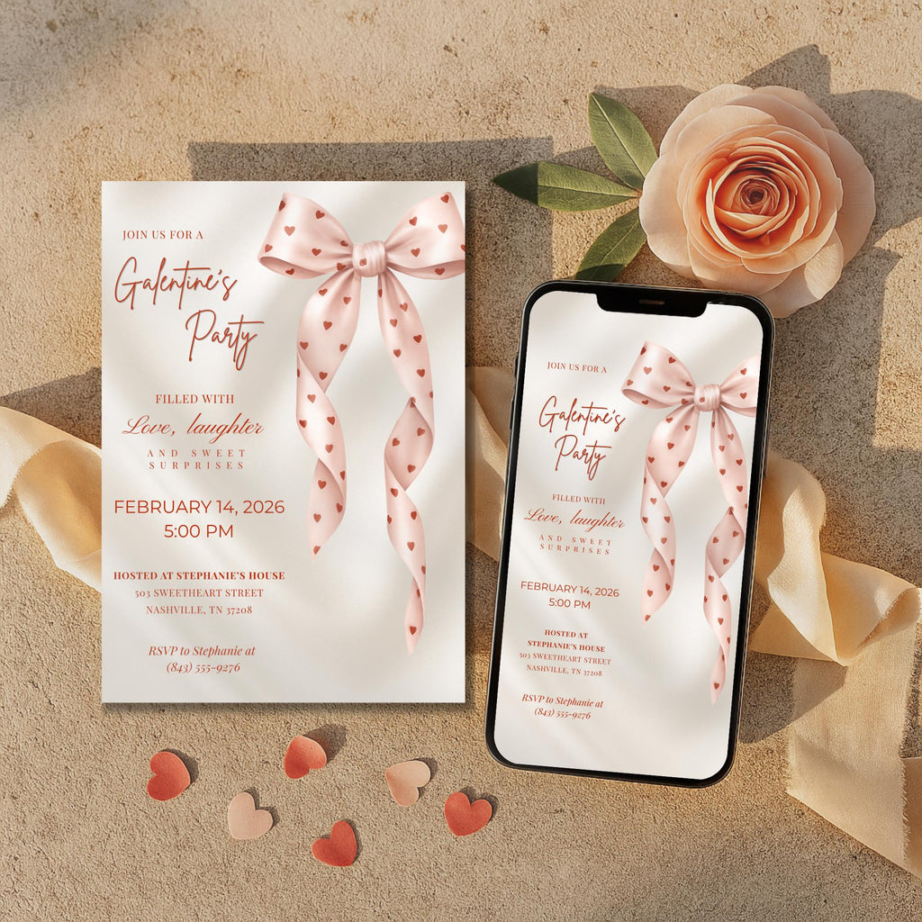 Valentines Party Invitation Pink Bow