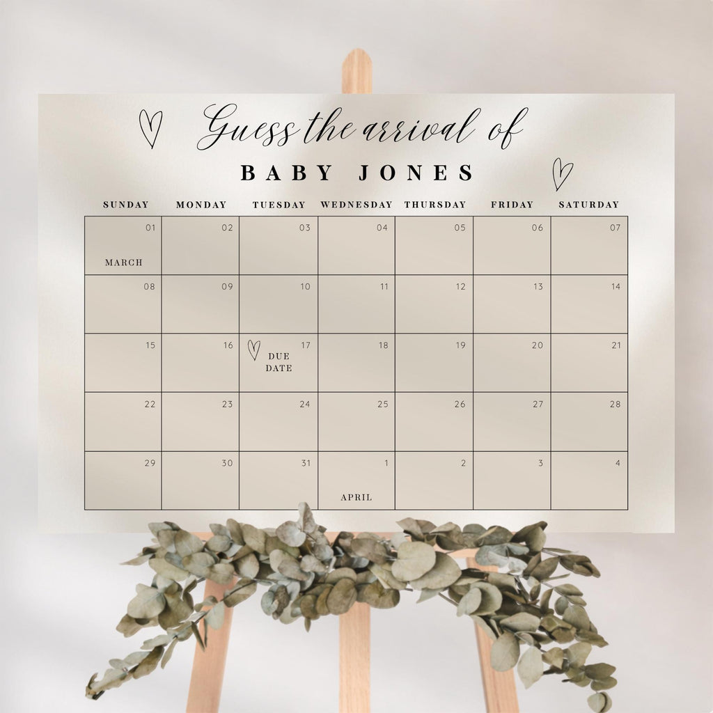 Elegant Gender Reveal Due Date Calendar