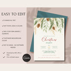 Watercolor Christmas Party Invitation Pinecones