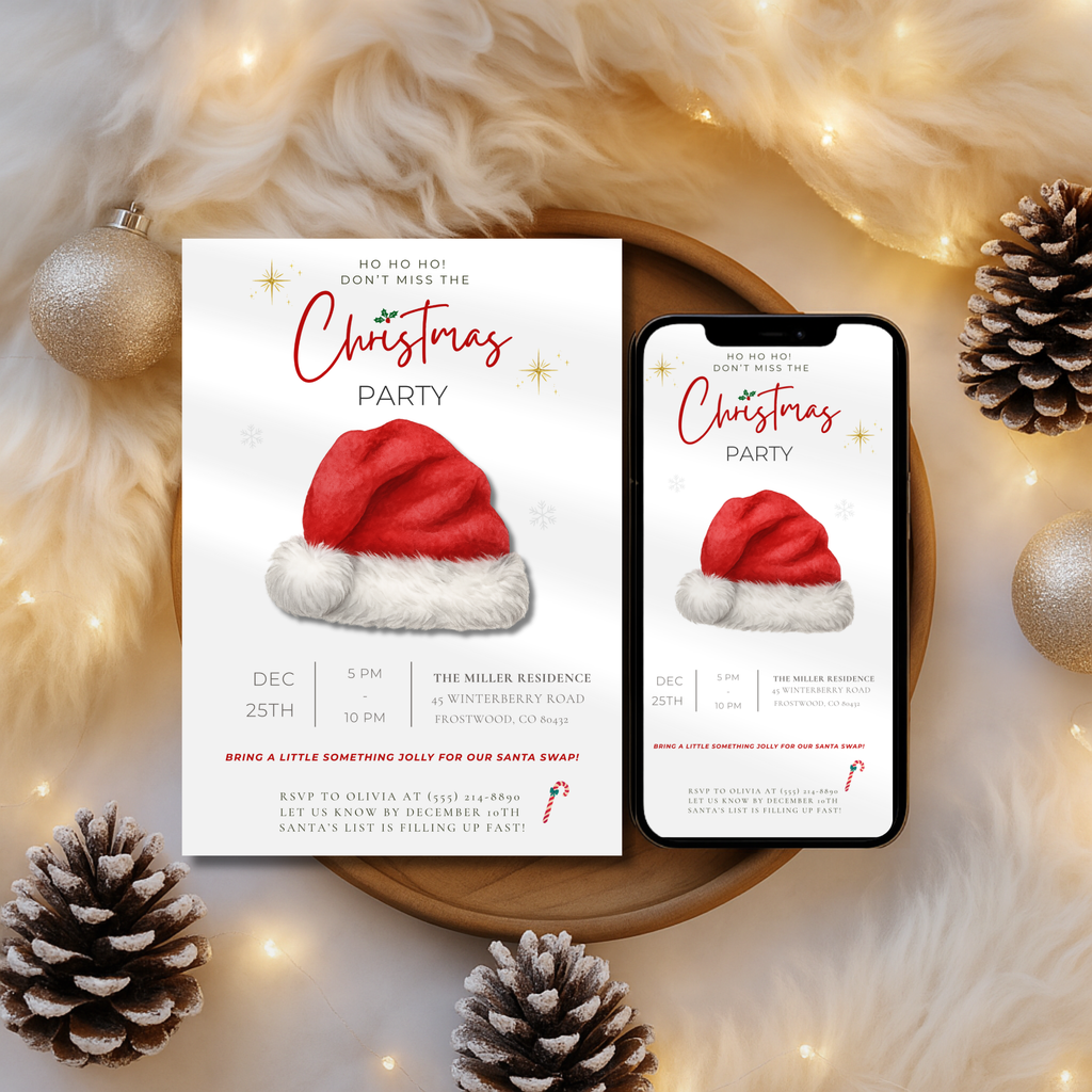 Santa Hat Christmas Party Invitation