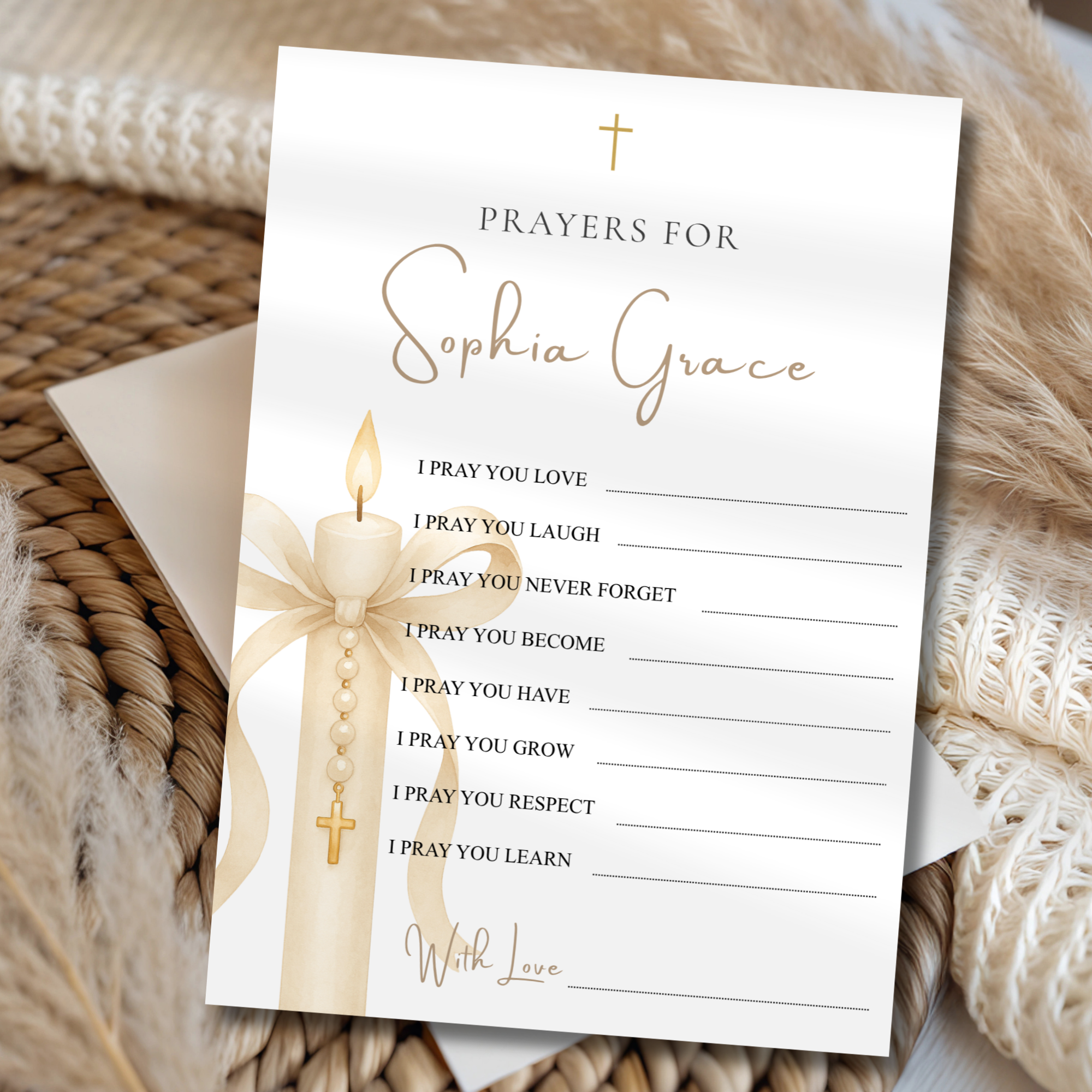 Gold Candle Baptism Prayer Card