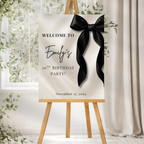 Black Bow Birthday Welcome Sign