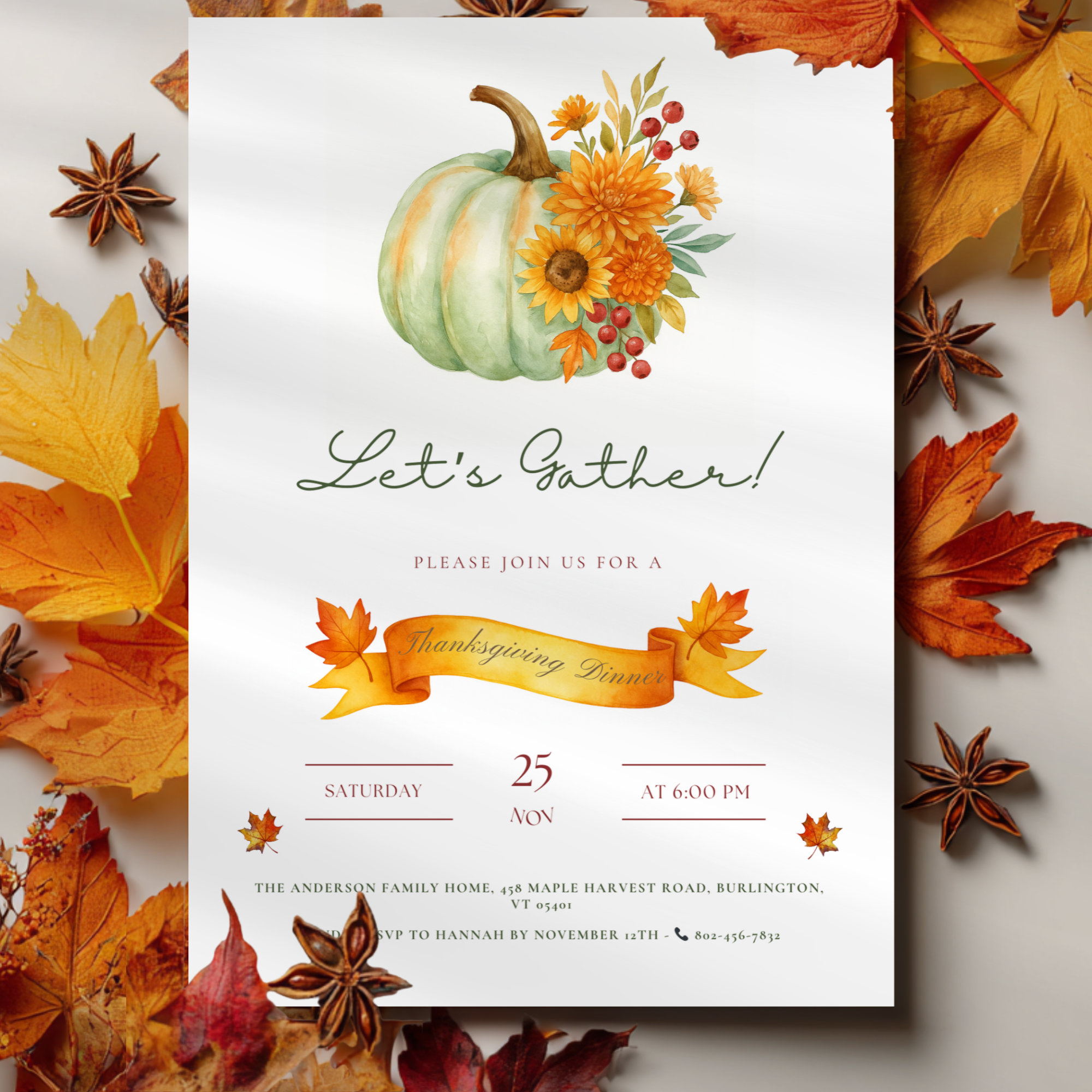 Let's Gather Thanksgiving Dinner Invitation