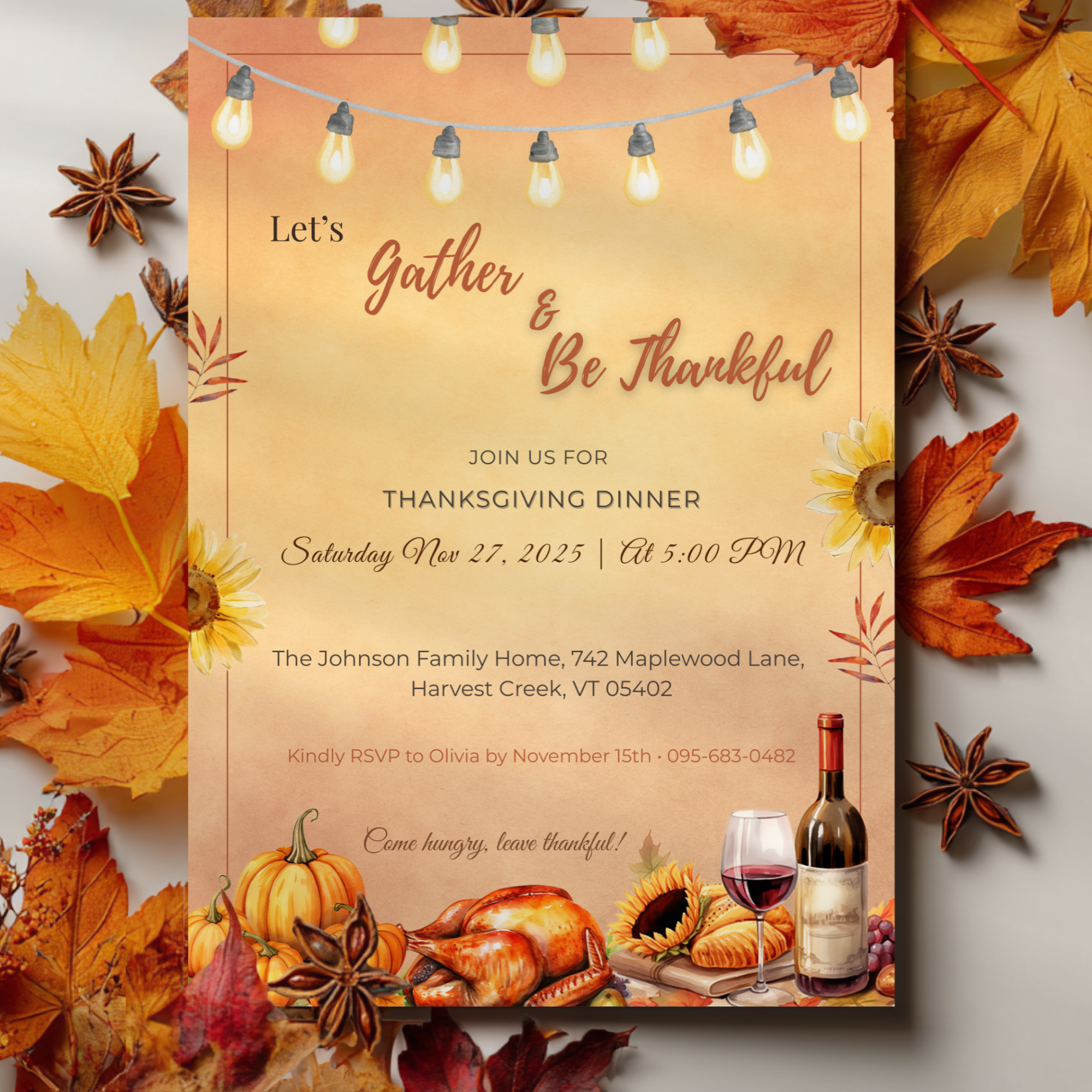 Rustic Thanksgiving Dinner Invitation