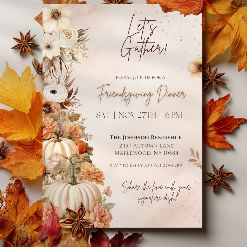 Elegant Boho Friendsgiving Dinner Invitation