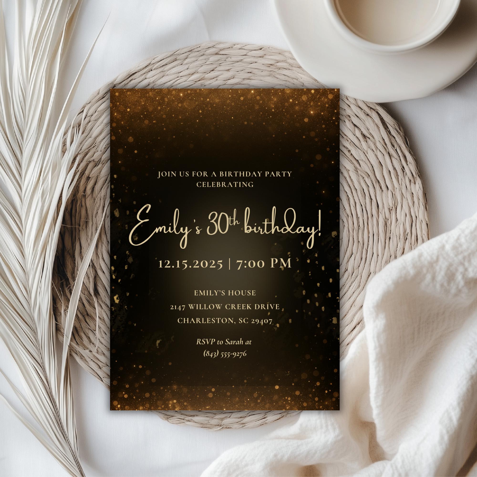 Elegant Gold Glitter Birthday Invitation