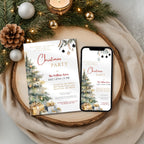 Watercolor Christmas Tree Party Invitation