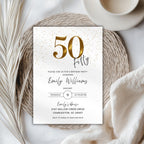 Minimal Gold Confetti 50th Birthday Invitation