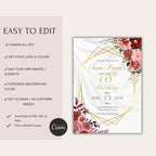 Elegant Gold Geometric Floral 75th Birthday Invitation