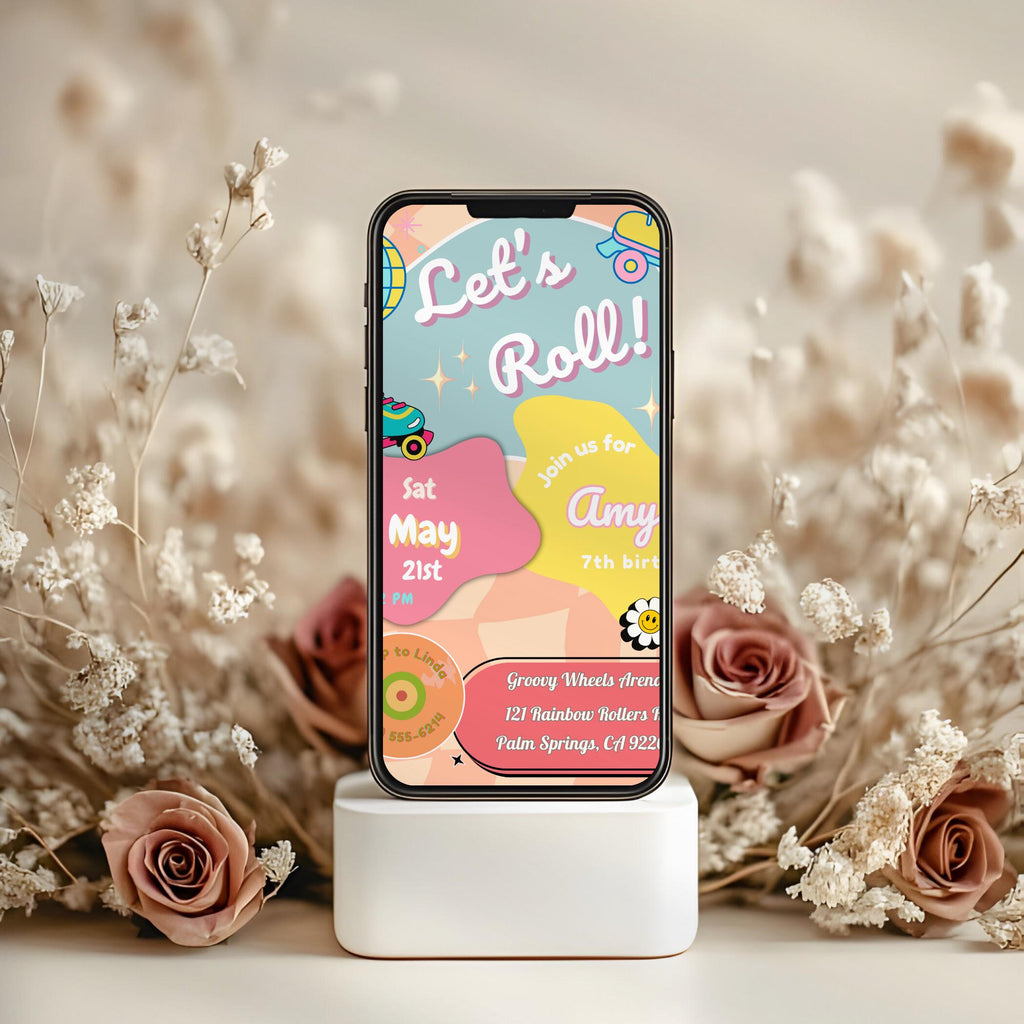 Retro Roller Skate Kids Birthday Invitation