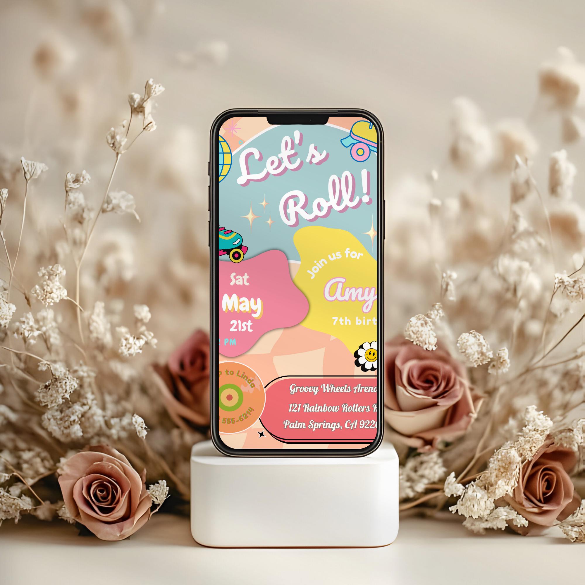 Retro Roller Skate Kids Birthday Invitation