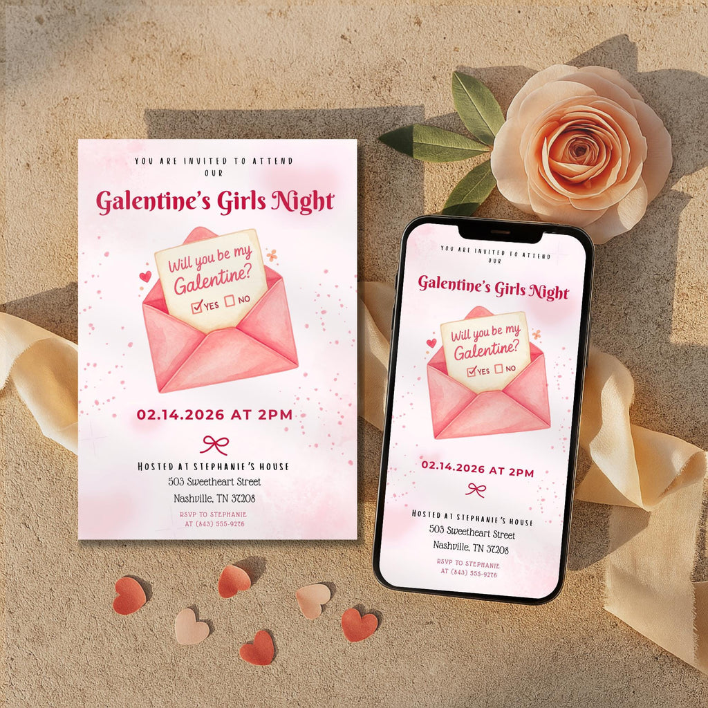 Pink Galentines Girls Night Invitation