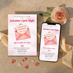 Pink Galentines Girls Night Invitation