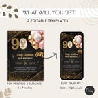 Elegant Pink Gold Balloon Photo 90th Birthday Invitation