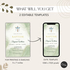 Elegant Green Watercolor Baptism Invitation
